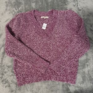 LOFT Blend Knit Sweater Womens L Pink Marled‎ Long Sleeve V Neck